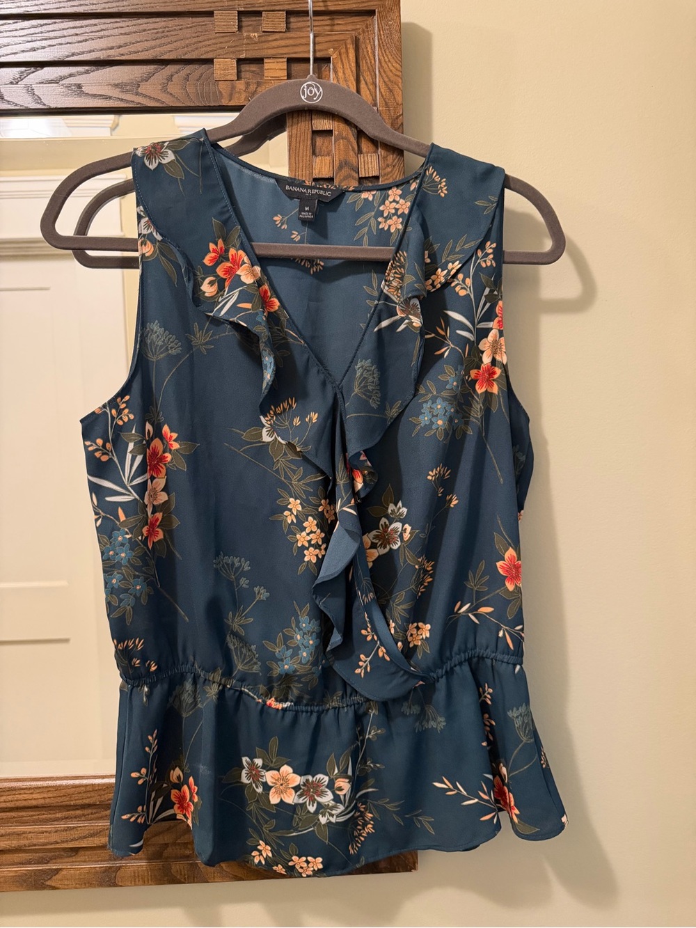Banana Republic Floral Ruffle Peplum Sleeveless Top, Size M